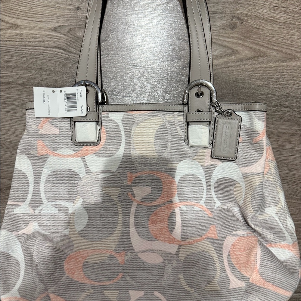 Coach Canvas Tote Bag - Gray and Pink
